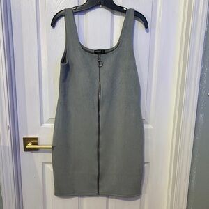 Zara Gray Mini Faux Suede Dress with Front Zipper
